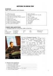 English Worksheet: GETTING TO KNOW YOU (PART ONE)