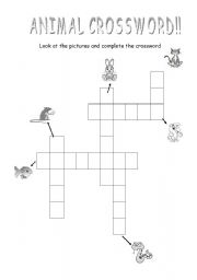 English Worksheet: animal crossword