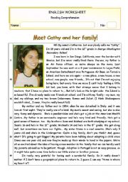 English Worksheet: Meet Cathy and her family