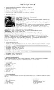 English Worksheet: A day in Lenny Kravitzs life