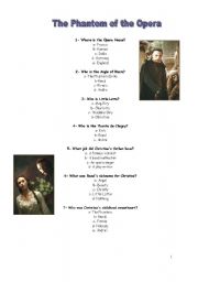 English Worksheet: Movie The Phantom of the Opera 