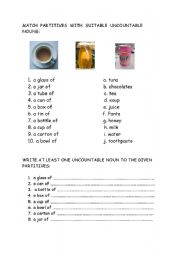 English Worksheet: Uncountable Nouns & Suitable Partitives