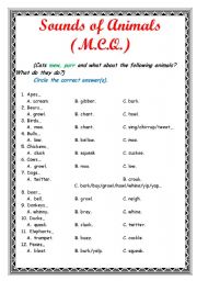English Worksheet: Sounds of Animals (Keys)