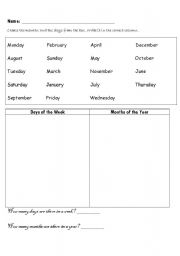 English Worksheet: Months and Days