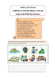 English worksheet: Subject, verb and noun