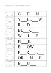 English Worksheet: Colours Spelling Practice for Children