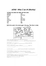 English Worksheet: song: When I am 64 (By Beatles)