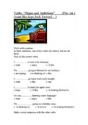 English Worksheet: Verbs for Hopes and Ambitions-like, hope,look forward..