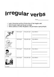 English Worksheet: Irregular verbs, test with pictures
