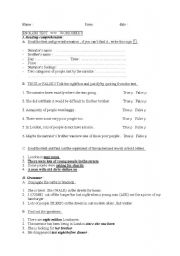 English worksheet: Reading comprehension TEST  Past