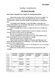 English Worksheet: School Timetable