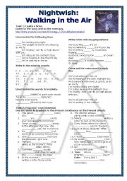 English Worksheet: Grammar Through Songs: Walking in the Air by Nightwish