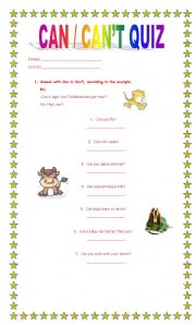 English worksheet: Can / Cant Quiz