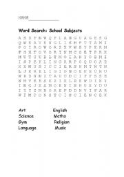 English worksheet: word search subjects