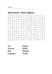 English Worksheet: word search subjects