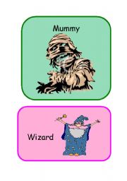 English worksheet: Halloween Flascard - Mummy and Wizzard 