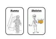English Worksheet: Mummy, Skeleton , Grm, Wizard and Tomb B&W