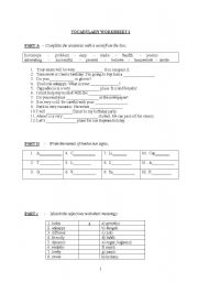 English Worksheet: VOCABULARY