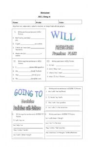 English Worksheet: worksheet will and going to