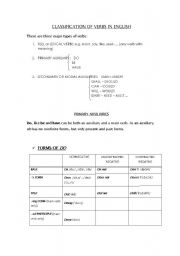 English worksheet: classification of verbs in English