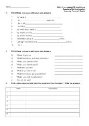 English Worksheet: Asking For and Giving Personal Information