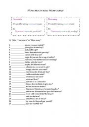 English Worksheet: How much or How many?