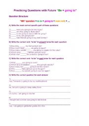 English worksheet: Future Be + Going To