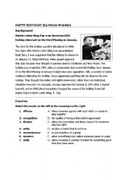 English Worksheet: Martin Luther King Day_Part One