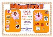 HALLOWEEN activity cards 1/4 - Likes and dislikes