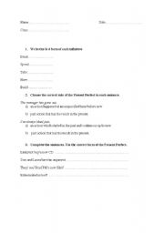 English Worksheet: short test on the Present Perfect tense pre-intermediate level