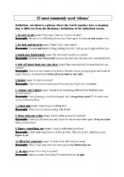 English Worksheet: 25 most commonly used idioms