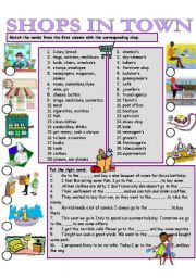 English Worksheet: SHOPS IN TOWN