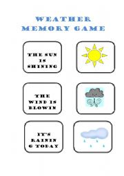 English worksheet: weather memory game