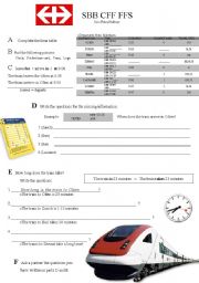 English Worksheet: Train Schedules in Simple Present