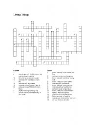 English Worksheet: Living Things Crossword