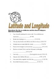 English worksheet: Latitude and Longitude