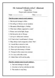 English Worksheet: proper and common nouns