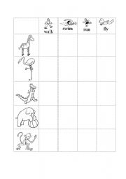 English Worksheet: Animals - actions (complete the table)