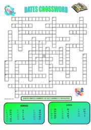 English Worksheet: DATES CROSSWORD