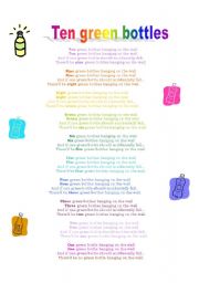 English worksheet: ten green bottles