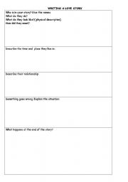 English Worksheet: WRITING A LOVE STORY