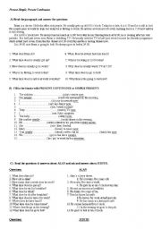 English worksheet: SIMPLE PRESENT PRESENT CONTINUOUS