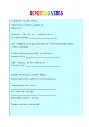 English Worksheet: REPORTING VERBS-PART TWO