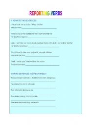 English worksheet: REPORTING VERBS-PART TWO