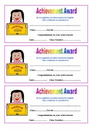 English Worksheet: Achievement Award