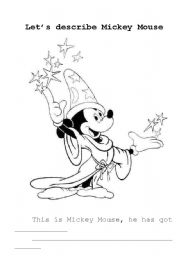 English worksheet: Lets describe Mickey Mouse