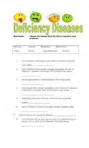 English Worksheet: Quiz on Deficiency Diseases