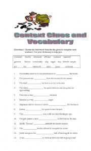 English Worksheet: Context Clues and Vocabulary