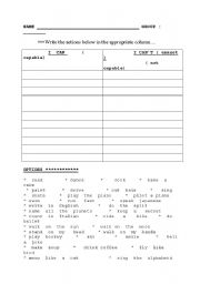 English worksheet: I can / I cant