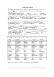 English Worksheet: China earthquake